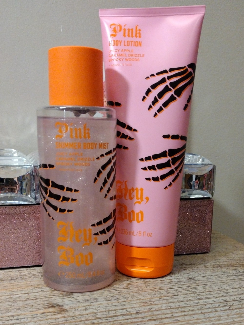 Pink "Hey, Boo" Shimmer Body Mist & Body Lotion Set New